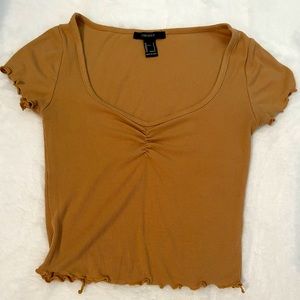 Forever 21 Small Burnt Beige Crop Top with Ruffles on Sleeves and Bottom of Top
